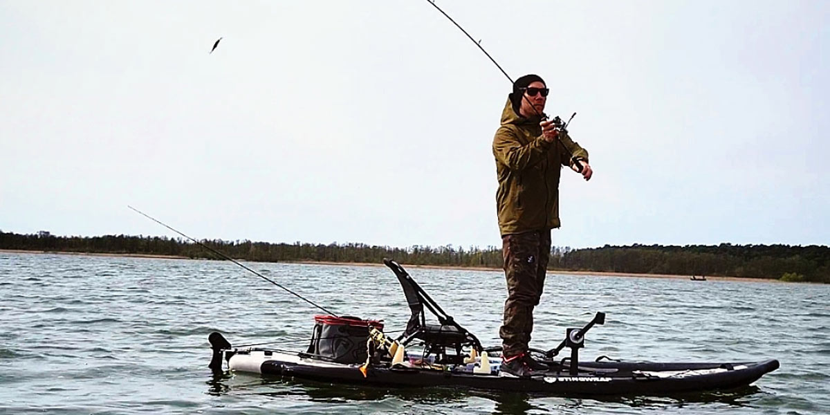 Inflatable fishing kayak Fishing from a standing position.