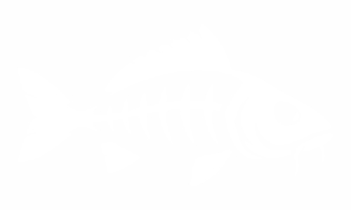 Adesivo con scheletro di pesce (carpa), a sinistra